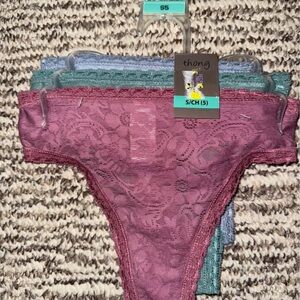 Women’s Lace Thong Briefs - Mauve, Teal & Light Blue - Brand: Secret Treasures